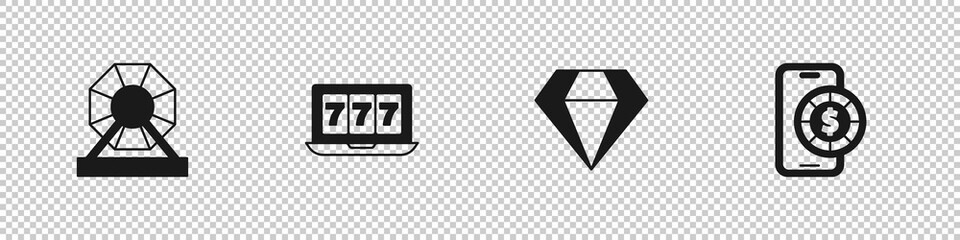 Set Lottery machine, Online slot with jackpot, Diamond and poker table game icon. Vector
