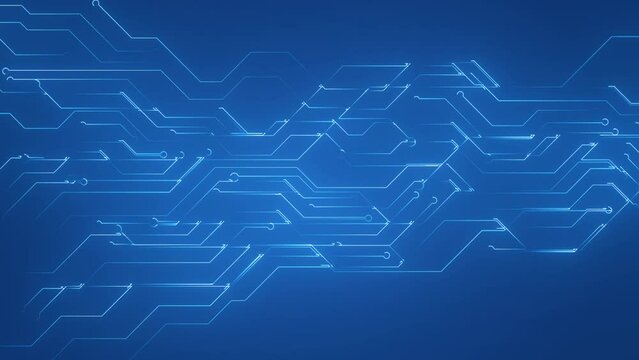 Blue futuristic technology background with circuit diagram glowing lines animation 4k