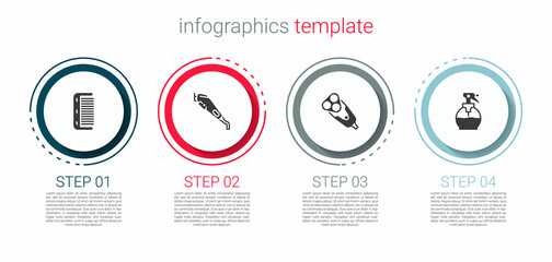 Set Hairbrush, Electrical hair clipper, razor blade and Hairdresser pistol spray bottle. Business infographic template. Vector