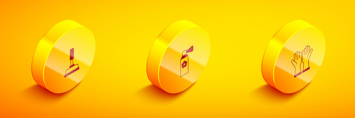 Set Isometric Rubber plunger, Air freshener spray bottle and gloves icon. Vector