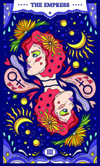Tarot card in psychedelic colors. Modern illustration of The Empress