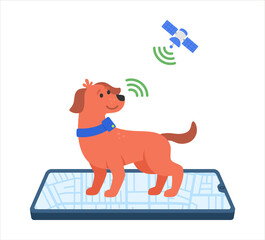 Pet dog gps mobile smartphone app online location service vector illustration