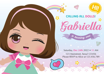 Birthday invitation with cute little girl