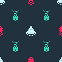 Set Turnip, Watermelon and Pineapple on seamless pattern. Vector