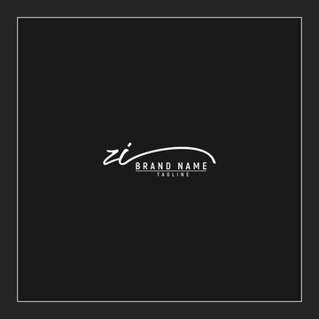 initials ZI logo design signature monogram handwriting vector graphic premium illustration