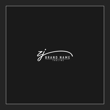 initials ZJ logo design signature monogram handwriting vector graphic premium illustration