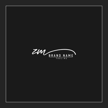 initials ZM logo design signature monogram handwriting vector graphic premium illustration