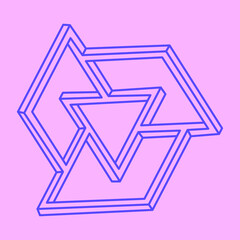 Fototapeta premium Impossible shapes. Sacred geometry figures. Optical illusion. Abstract eternal geometric objects. Impossible endless outline pattern. Optical art. Impossible geometry shape on a pink background.