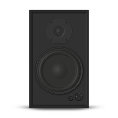 Obraz premium Photorealistic music loudspeaker front view, vector illustration.