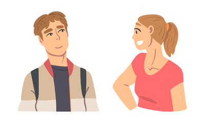 Man and Woman Looking in Different Direction with Face Expression Vector Set