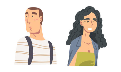 Man and Woman Looking in Different Direction with Face Expression Vector Set