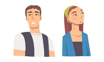 Man and Woman Looking in Different Direction with Face Expression Vector Set