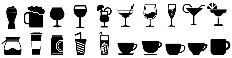 Drinks vector icon set. cocktail illustration symbol collection. drink sign or logo. - obrazy, fototapety, plakaty