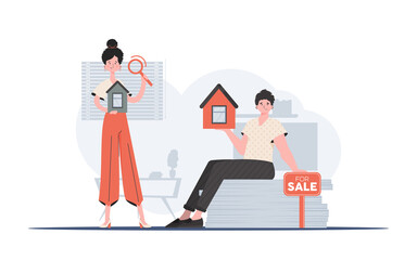 Guy and girl realtors. business concept. trendy style. Vector illustration.