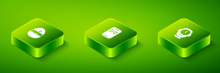 Set Isometric Alarm clock app mobile, Clock and Kitchen timer icon. Vector