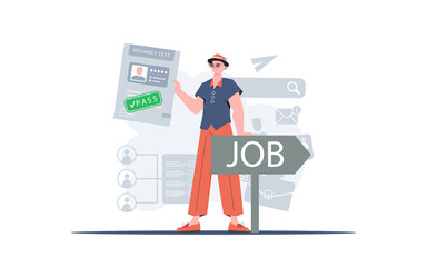 Obraz na płótnie Canvas Job search and human resource concept. A man holds a passed test for a vacancy in his hands. Trend style, vector illustration.