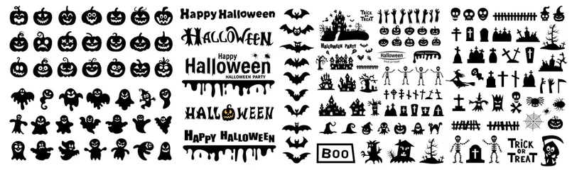 Tuinposter Big set of silhouettes of Halloween on a white background. Vector illustration © Ms VectorPlus