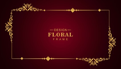 Luxury golden floral frame illustration design