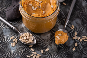 Sunflower butter or sunbutter. Hypoallergenic spread