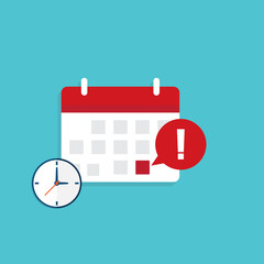 Calendar deadline or event reminder notification with clock.