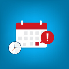 Calendar deadline or event reminder notification with clock.