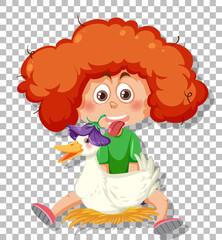 A girl holding duck cartoon character