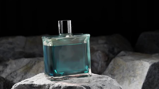 Perfume Bottle on The Rocks, 3D Rendered Object