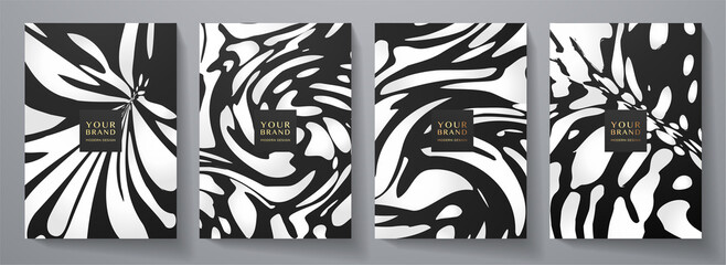 Modern creative cover design set. Abstract abstract black and white pattern (curves) on background. Creative stripe vector collection for business background page, brochure template, booklet