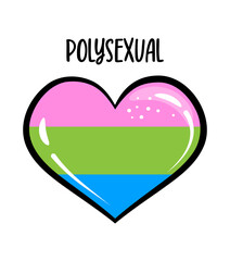 Polysexual Pride heart symbol - Rainbow heart sticker Pride Banner. LGBT Flag colors. Happy Pride Month Vector Illustration. LGBTQ plus community festival icons.
