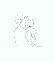 Happy Father and Children Continuous Line Drawing Fathers Day Minimalist Vector Illustration