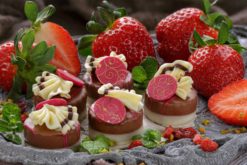 chocolates with strawberry filling and marzipan
