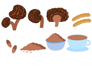 Ganoderma lucidum mushroom.Reishi or lingzhi mushroom.Fungi biology.Herb for traditional Medicine.Herbal concept.Sign, symbol, icon or logo isolated.Cartoon vector illustration.Flat design.