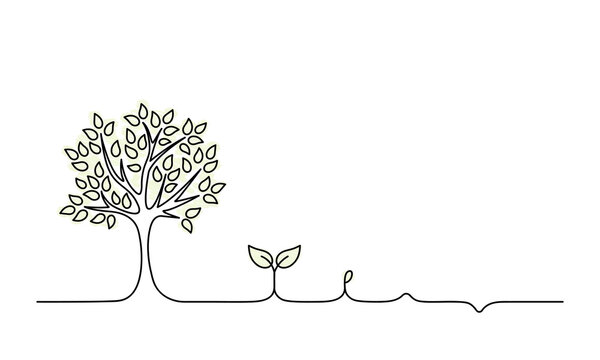 tree growth cycle, growing tree lineart, black line vector illustration, design element, grow a garden, editable stroke