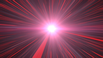 Red Cosmsos Rays and Light. fantasy illustration, rays of lights with energy light beam in center.
