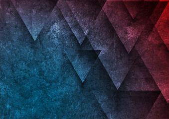 Dark blue red triangles abstract tech grunge background. Geometric vector design
