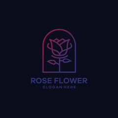 Rose flower gradient monoline style logo template