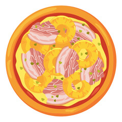 Hawaiian pizza with pineapple top. Fast food cartoon icon