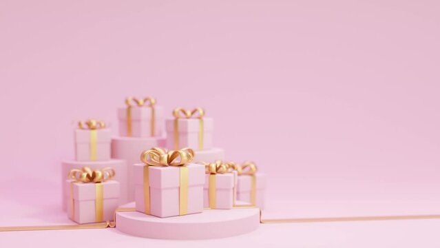 Pink gift present box on pink background