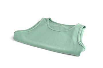 Green female t-shirt isolated on white background.