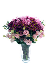 Naklejka na ściany i meble Nice Pink Daisies and Roses in Glass Vase on White