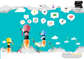Naklejka premium Illustration business.design modern idea and concept think creativity. for brainstorm,Social network,success,plan,think,search,analyze,communicate, futuristic idea innovation technology.