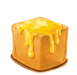 Honey toast heavy dessert bread butter syrup watercolor painting illustration