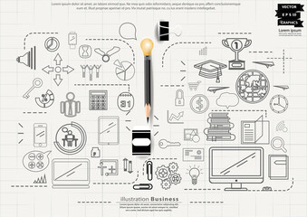 Illustration business.design modern  idea and concept think creativity. for brainstorm,Social network,success,plan,think,search,analyze,communicate, futuristic idea innovation technology.