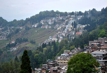 A panoramic view of Darjeeling town looks mesmerizing in Darjeeling, India. The town was discovered...