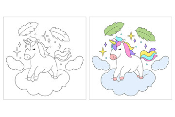 Hand drawn Unicorn Coloring page 1