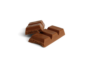 Chocolate pieces with milk filling isolated on white background.