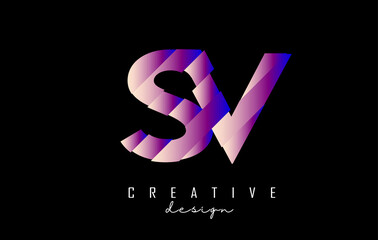 Vibrant blue and pink SV s v m a b letters with abstract sliced effect Logo Design.
