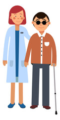 Doctor helping blind man. Healthcare for disabled people