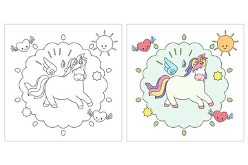 Obraz premium Hand drawn Unicorn Coloring page 9