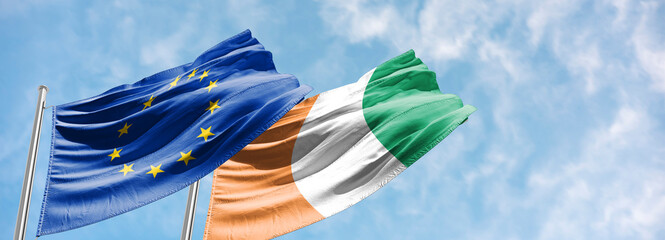 ireland and european union flags - obrazy, fototapety, plakaty